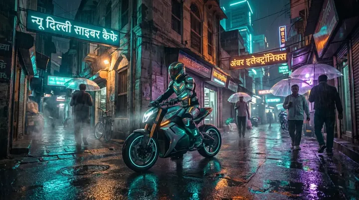 Cyberpunk Rider Poster AI generated example