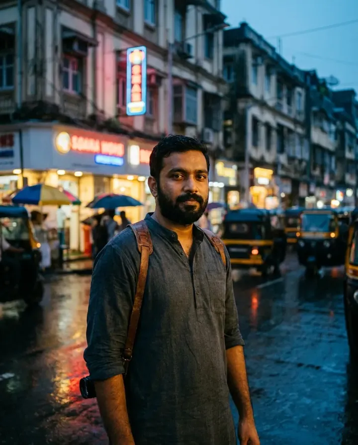 Mumbai Monsoon Street Portrait AI generated example